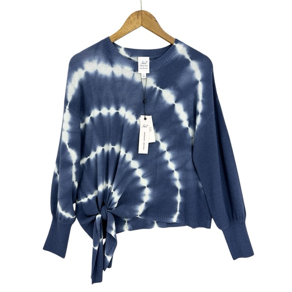 New CINQ A SEPT Clerisa Sweater Tie-Dye Knotted Waist Wool Cashmere Blue - Picture 1 of 6